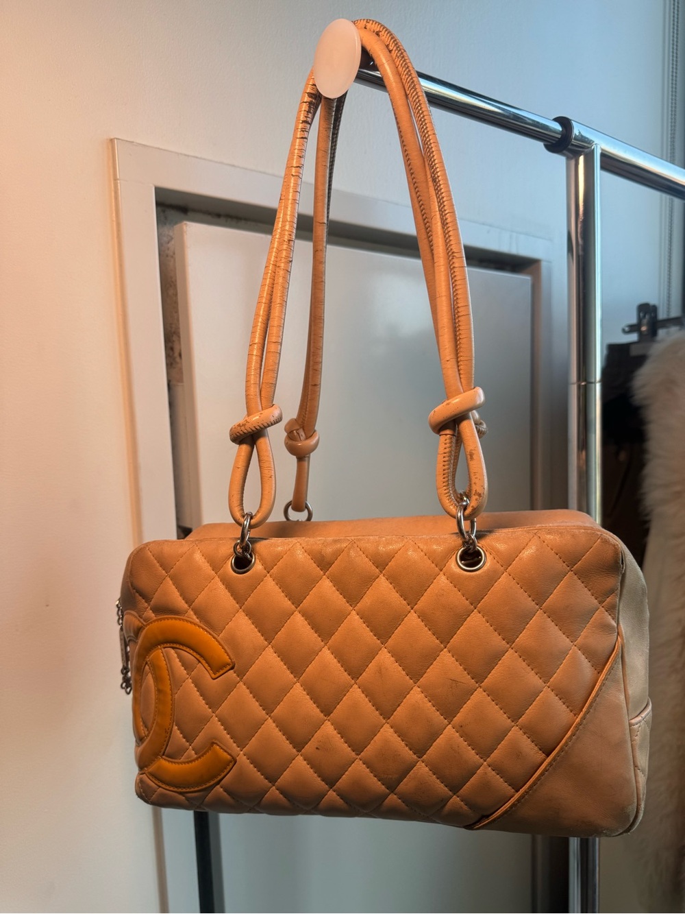 CHANEL Quilted Shoulder Bag in Camel Tan Leather